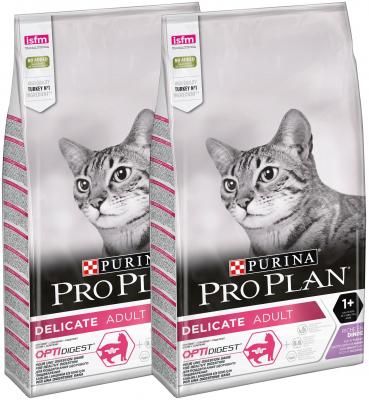 Сухой корм для кошек Pro Plan Delicate OPTIDigest, при чувствительном пищеварении, с индейкой 2 шт. х 10 кг