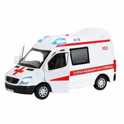 Автопанорама Машина Автопанорама Mercedes Sprinter "Скорая помощь", белый, 1/32, свет, звук, инерция, в/к 18*9*13 - JB1251275