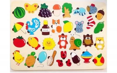 Деревянная игрушка Крона Мозаика-вкладыш Азбука в картинках (50 деталей)