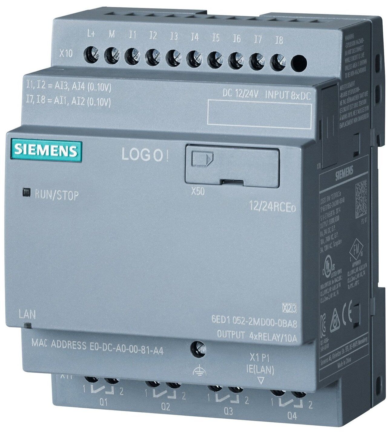 Микроконтроллер Siemens LOGO! 12/24RCEO, 8 DI 4 AI 4 DO, без дисплея  6ED10522MD080BA1 купить в Москве, СПб, Новосибирске по низкой цене