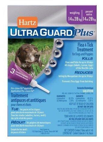 Hartz капли от блох и клещей Ultra Guard Plus для собак и щенков от 14 до 28 кг