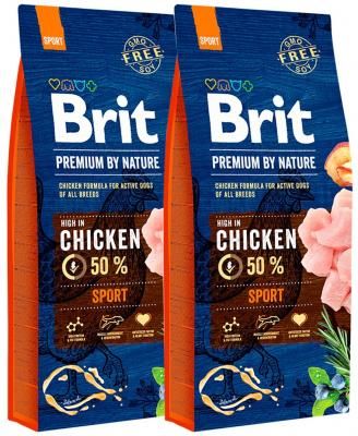 Сухой корм для собак Brit Premium by Nature Sport, курица 2 шт. х 15 кг