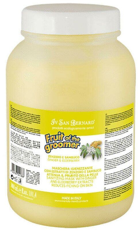 Маска Iv San Bernard Fruit of the Groomer Ginger and Elderberry Восстанавливающая с антибактериальным эффектом для кошек и собак 3 л
