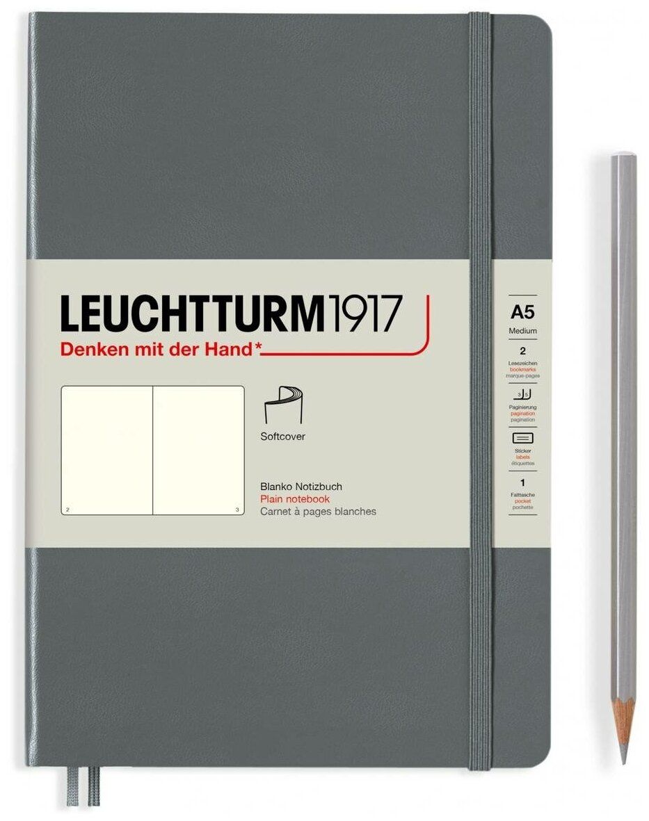 Записная книжка нелинованная Leuchtturm А5 123 стр мягкая обложка глубокий  серый купить в Москве, СПб, Новосибирске по низкой цене