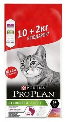 Сухой корм для стерилизованных кошек Pro Plan Opti Savour, , с уткой, с печенью 10 кг + 2 кг