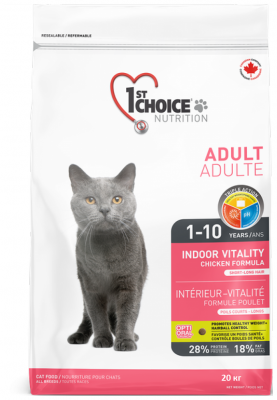 Сухой корм для кошек живущих в помещении 1st Choice живущих в помещении, Vitality, с курицей 20 кг