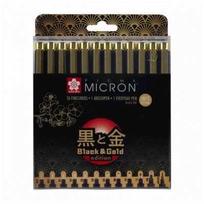 Набор капиллярных ручек Pigma Micron Gold Limited Edition 12шт (003-12, brush, PN) черный Sakura