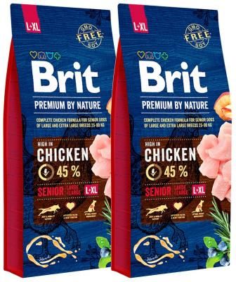 Сухой корм для пожилых собак Brit Premium by Nature, курица 2 шт. х 15 кг (для крупных пород)