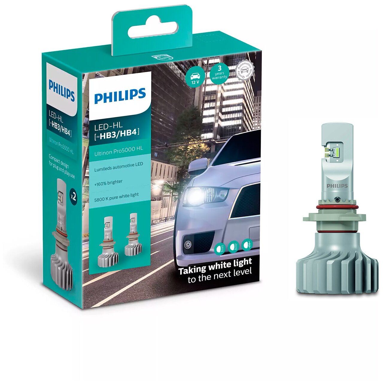 Лампа светодиодная Philips Ultinon Pro5000 HL HB3/HB4 12/24V 16W P20d/P22d,  2 шт. (бокс) купить в Москве, СПб, Новосибирске по низкой цене