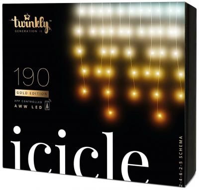 Гирлянда, Смарт гирлянда Twinkly Icicle AWW 190 LED cветодиодная Сосулька Gold