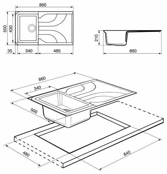 Кухонная мойка чертеж