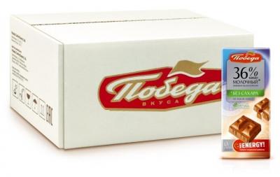 Шоколад Победа вкуса молочный 36% без сахара, коробка, 100 г (20 шт.)
