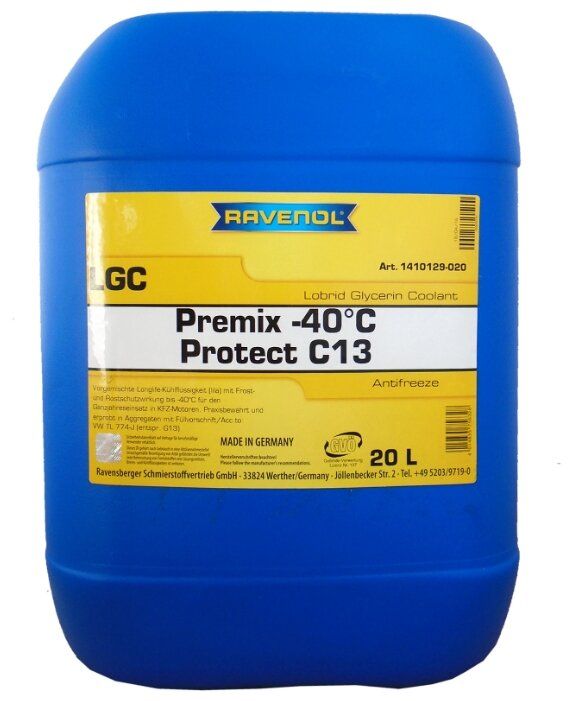 Антифриз Ravenol LGC Lobrid Glycerin Coolant PREMIX -40°C 20 л Антифриз Ravenol LGC Lobrid Glycerin Coolant PREMIX -40°C 20 л