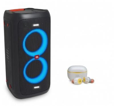 Портативная акустика JBL PartyBox 100 + наушники Tune 120 TWS черный/желтый