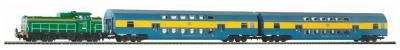 Стартовый набор с тепловозом Piko SM42 PKP и 2-мя двухэтажными пассажирскими вагонами, рельсы на подложке