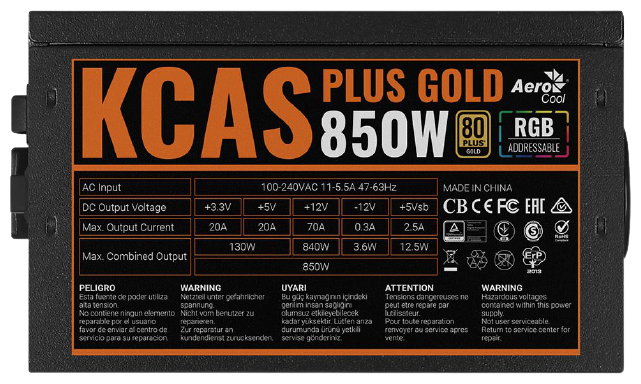 Блок питания AeroCool KCAS PLUS GOLD 850W