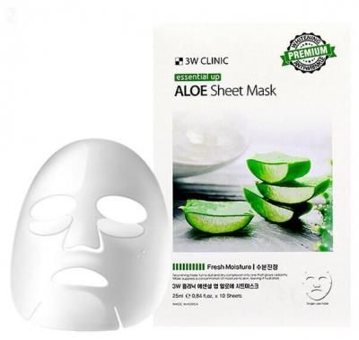 3W Clinic Essential Up Aloe маска с экстракт алоэ увлажняющая, 25 мл, 10 шт.
