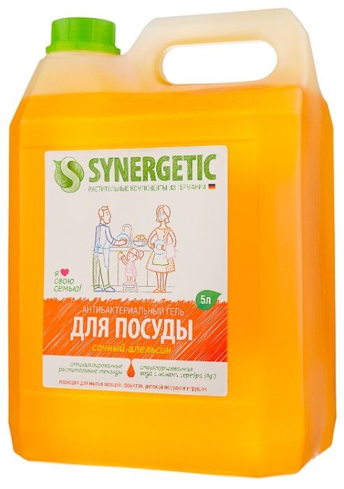 Synergetic Антибактериальный гель для мытья посуды Сочный апельсин 5 л сменный блок Synergetic Антибактериальный гель для мытья посуды Сочный апельсин 5 л сменный блок
