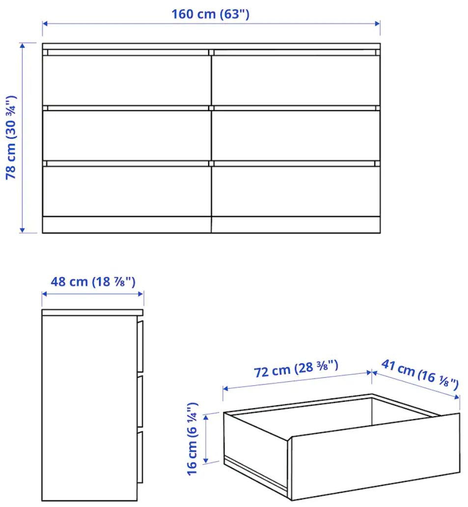 Malm мальм комод с 3 ящиками белый 80x78 с