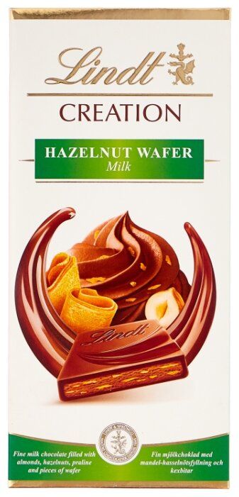 Шоколад Lindt Creation Hazelnut Wafer молочный с начинкой из пралине и кусочками вафли, 150 г Шоколад Lindt Creation Hazelnut Wafer молочный с начинкой из пралине и кусочками вафли, 150 г