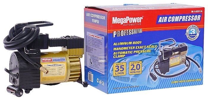 Автомобильный компрессор MegaPower M-14001A черный/золотистый Автомобильный компрессор MegaPower M-14001A черный/золотистый
