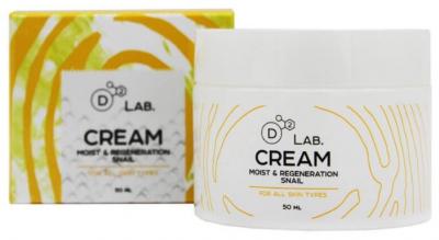 D2 Lab Cream Moist & Regeneration Snail Крем для лица с муцином улитки для всех типов кожи, 50 мл