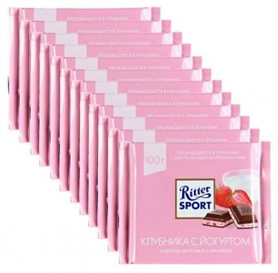Шоколад Ritter Sport "Клубника с йогуртом" молочный, 100 г (12 шт.)