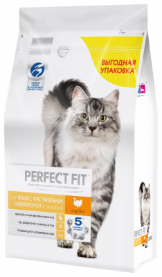 Корм для кошек Perfect Fit при чувствительном пищеварении, с индейкой 2.5 кг