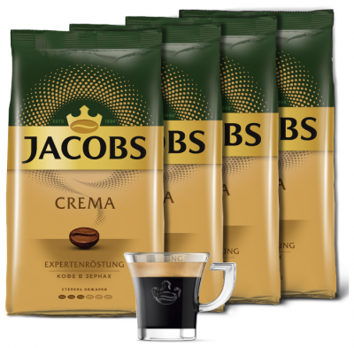 Кофе в зернах Jacobs Crema, арабика, 4 уп. по 1000 г