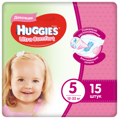 Huggies подгузники Ultra Comfort для девочек 5 (12-22 кг), 35 шт., 3 уп.